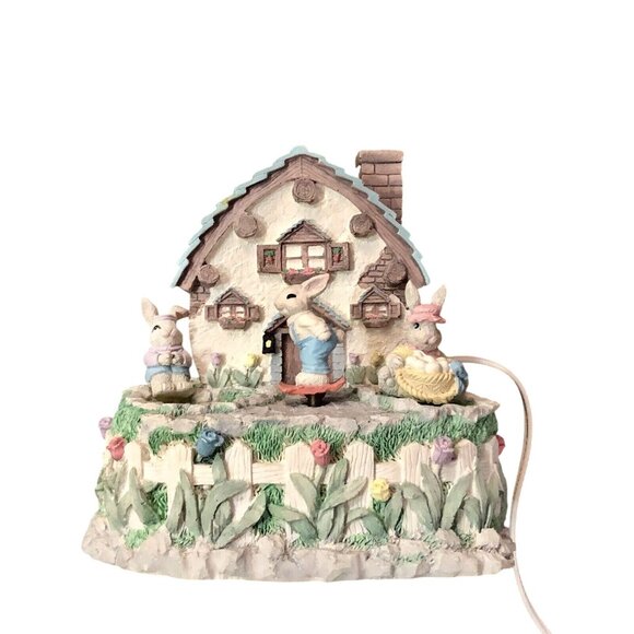 Vintage ABC Lighted Animated Musical Easter Bunny Cottage Used - Picture 11 of 16